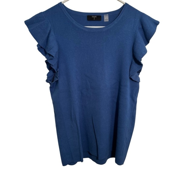 T Tahari Flutter Sleeve Sweater Knit Top Blue L - Picture 1 of 12
